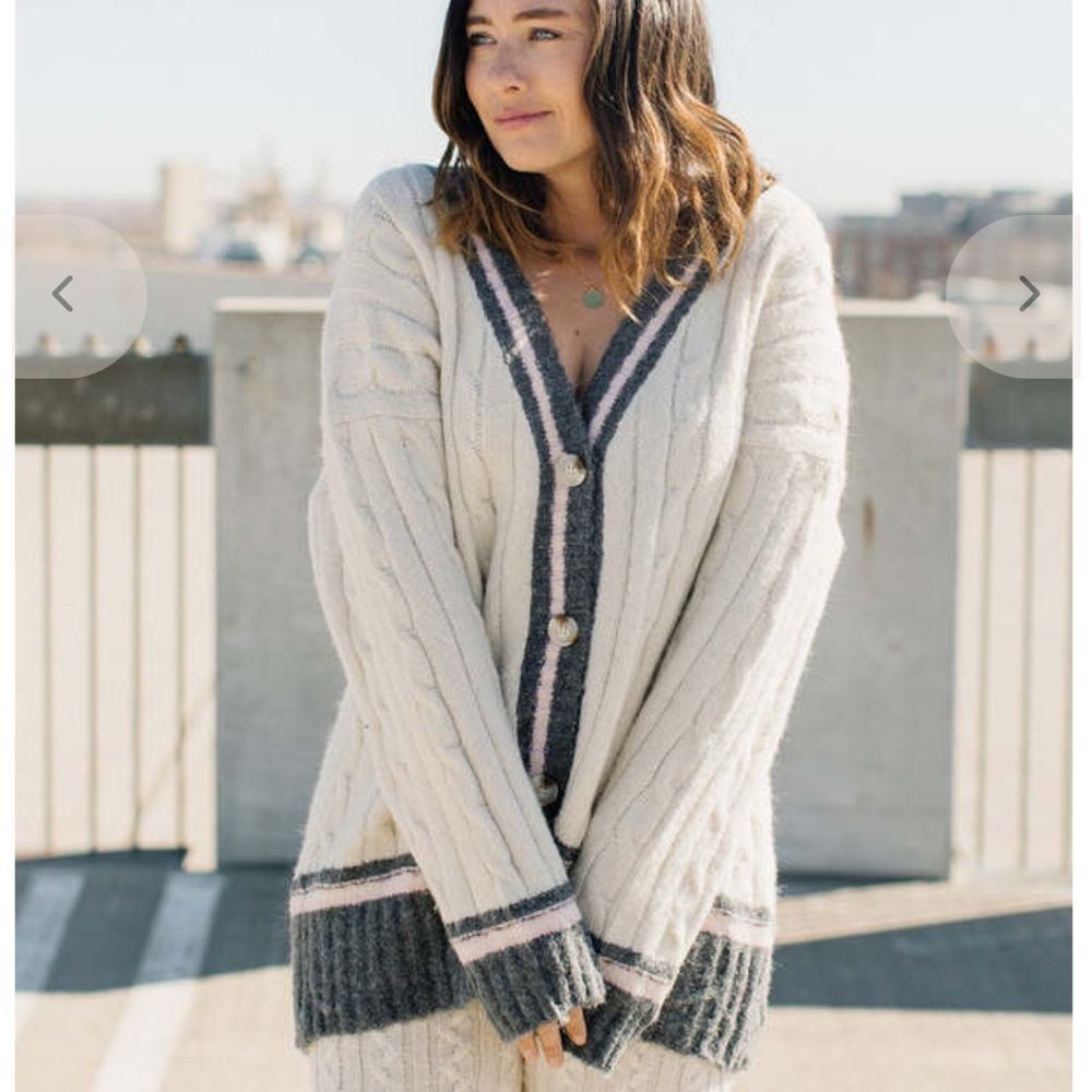 Lumiere White and Gray Cardigan with Pink Accents
